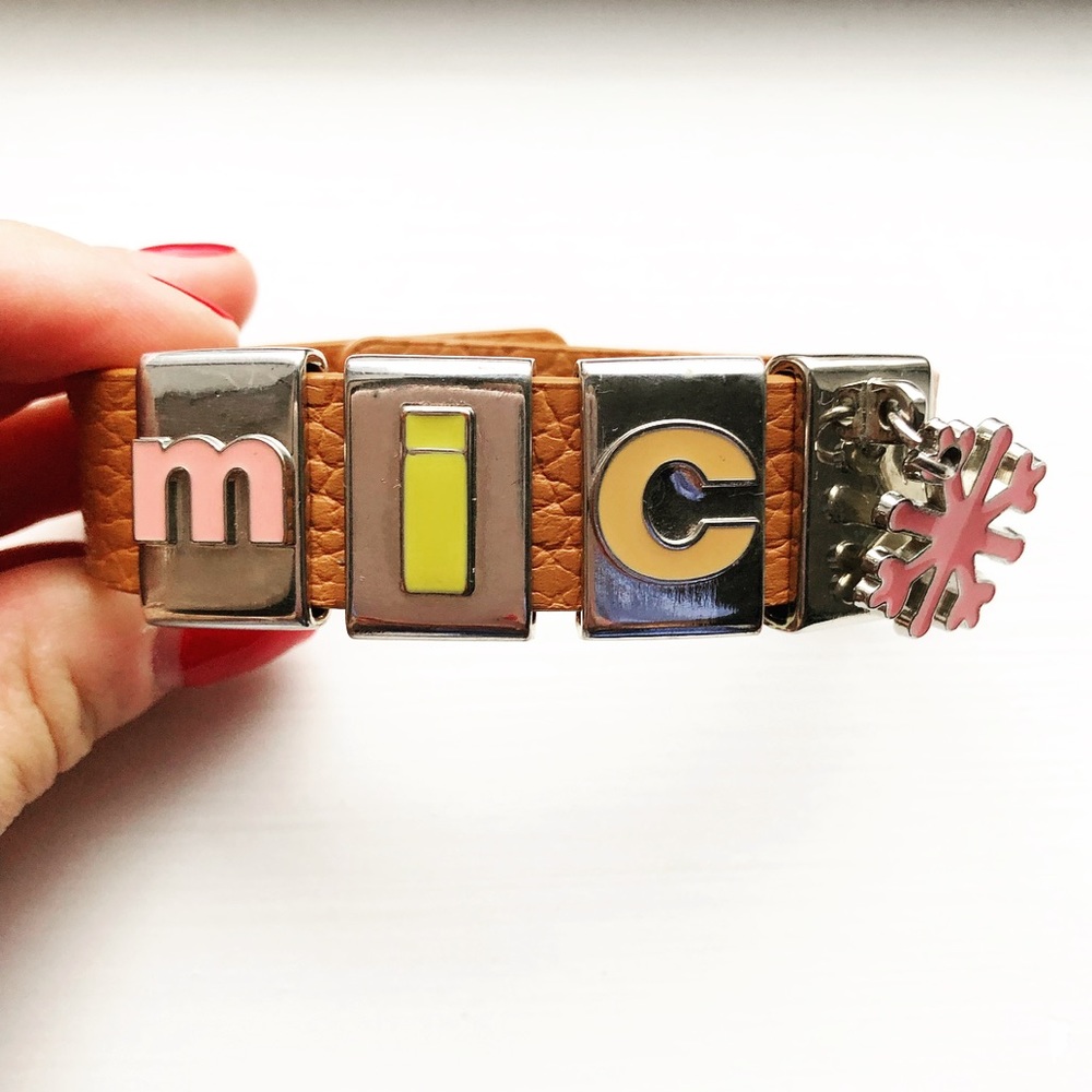 Tan leather & micro snowflake charm bracelet